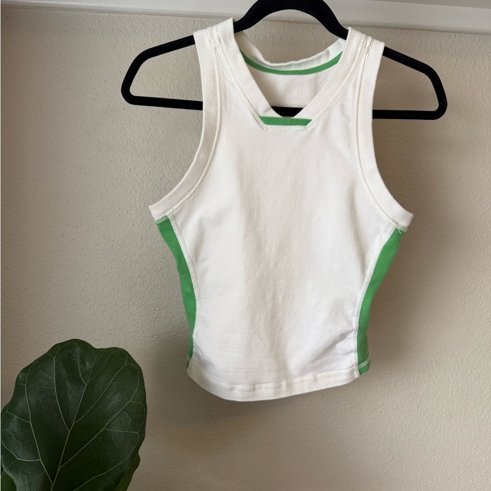 Free People  White and Green Women's Tank Top